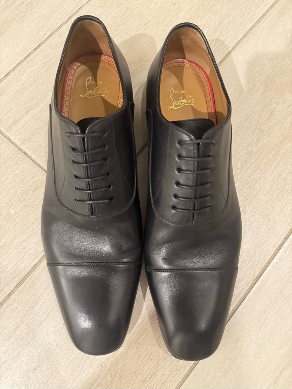 Christian Louboutin Black Leather Cap-Toe Oxford Dress Shoes